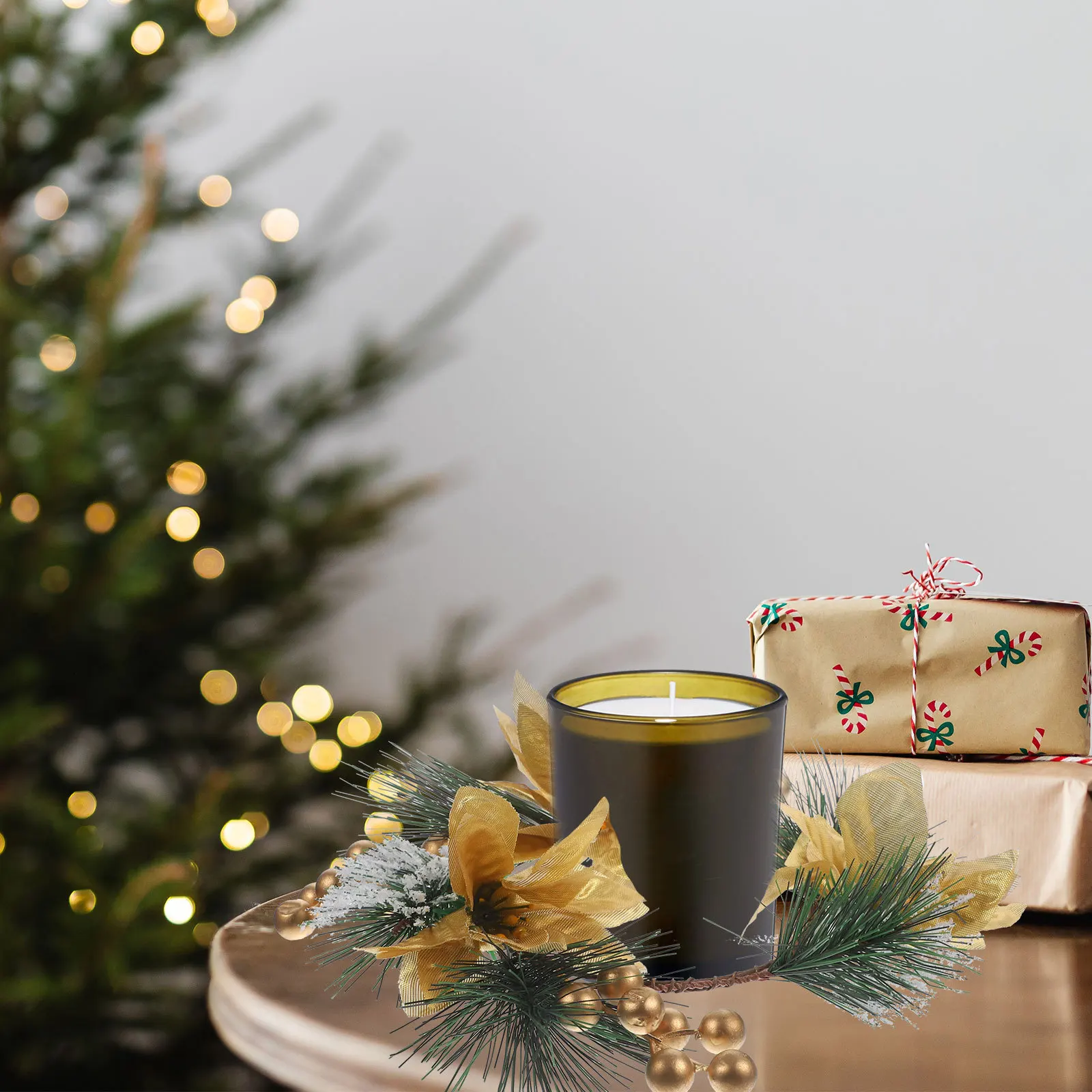 

1pc Artificial Wreath Mini Christmas Ring For Pillar Home Party Decor Xmas Ornament Pvc Wreath Decoration