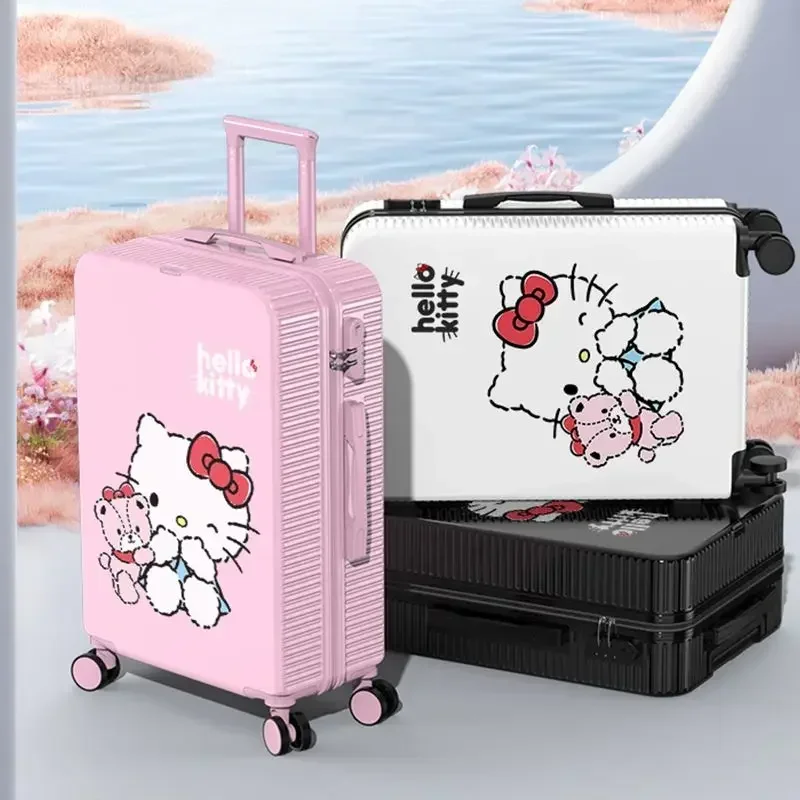 Hello Kitty Anime Caixa de Armazenamento de Embarque de Bagagem Caixa de Desenhos Animados Kawaii, Estojo da Roda de Estojo Kawaii para Meninas, KT Cat Ins Fashion, Bonito