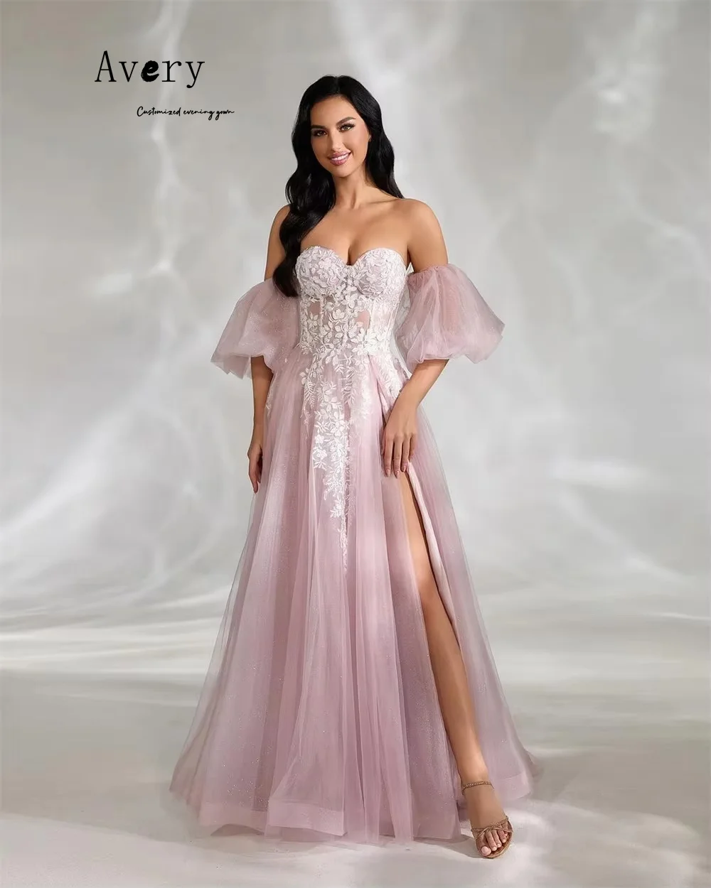 Avery Custom Pink Embroidered A-line Off-shoulder Custom Dress Dresses 2025 Woman Luxury Evening Dress Elegant Cocktail Dresses