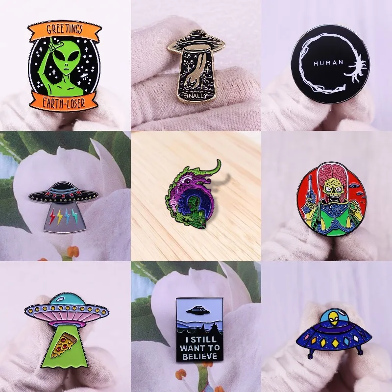 Pin Club | Creative Alien UFO Enamel Brooch Cartoon Custom Inhaled Spacecraft Badges High Quality Hat Accessories Gift Wholesale