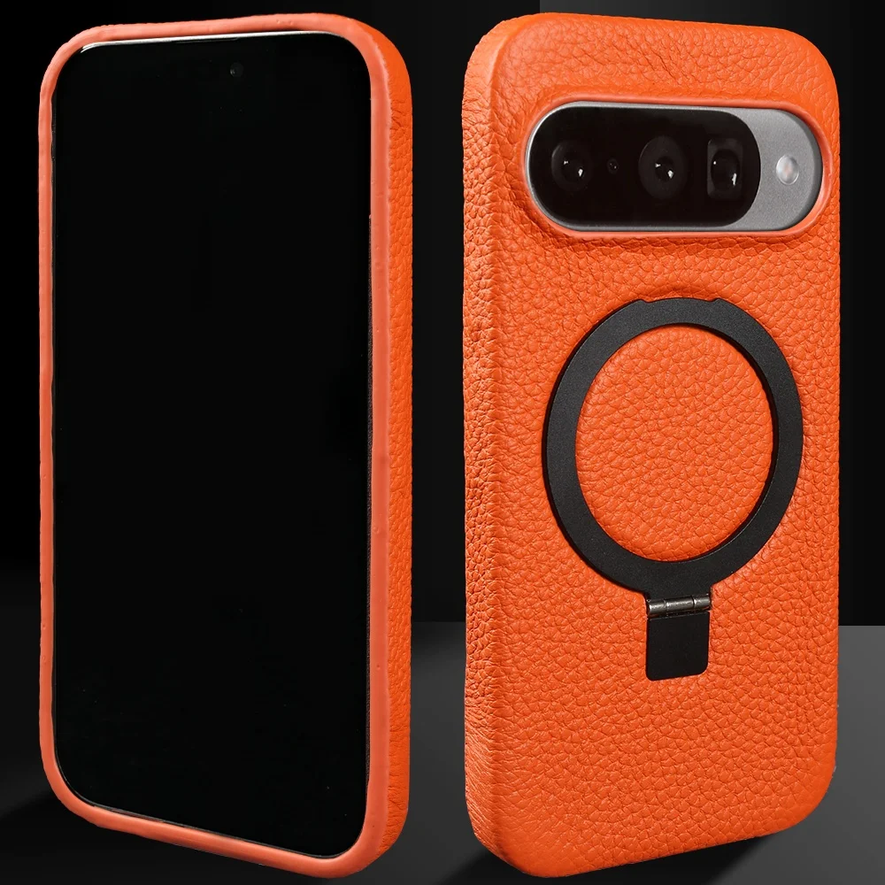 For Magsafe Bracket Stand Genuine Leather Case For Google Pixel 11 10 Pro XL 10A 9A 7A 8A 7 8 9 Pro XL Magnetic Phone Case Cover