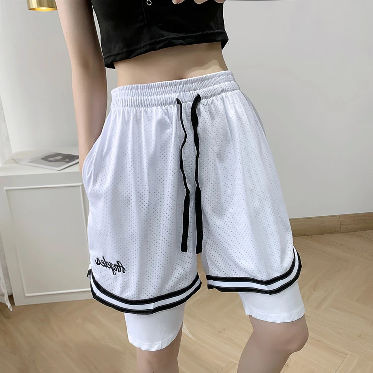 Quick drying lining American basketball pants for men, breathable and knee tight fitness shorts, running and training three part