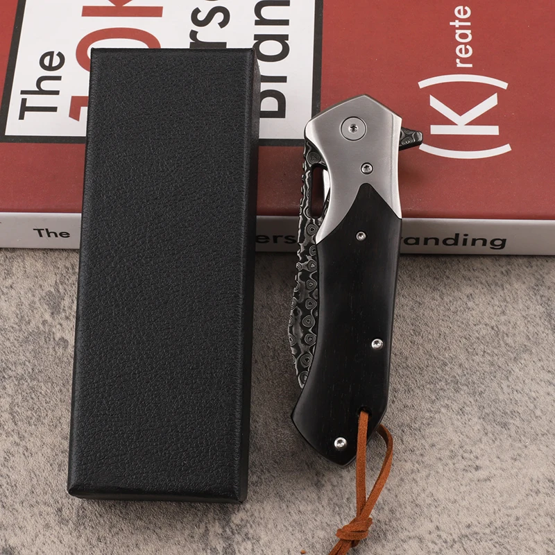 Nieuwe Stijl Damascus Staal Opvouwbare Camping Vissen Survival Pocket Outdoor Ebbenhout Handvat Edc Cutter