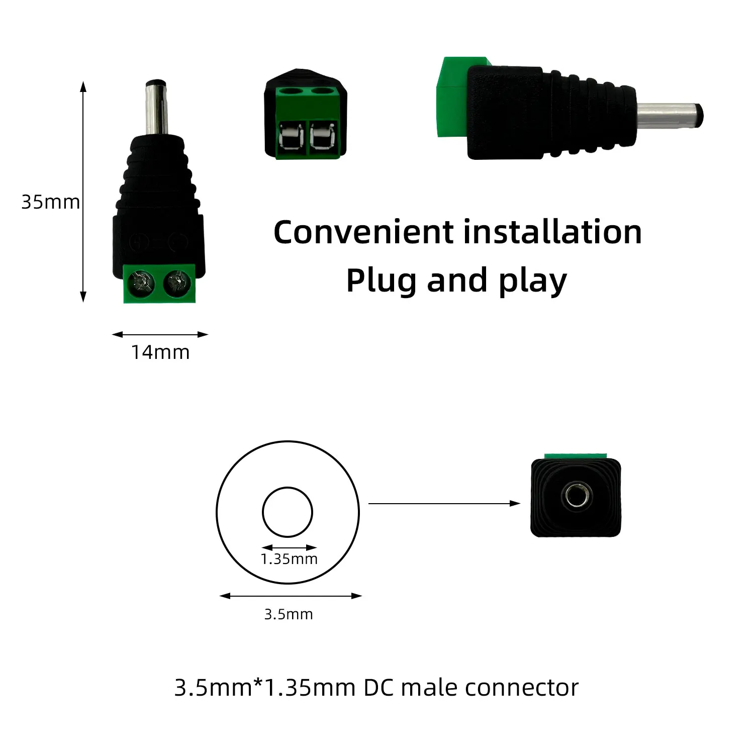 20pcs set DC3.5x1.35mm Power Connector Plug and Jack Set, High Quality Solderless Male and Female Terminals for LEDs/Electronics