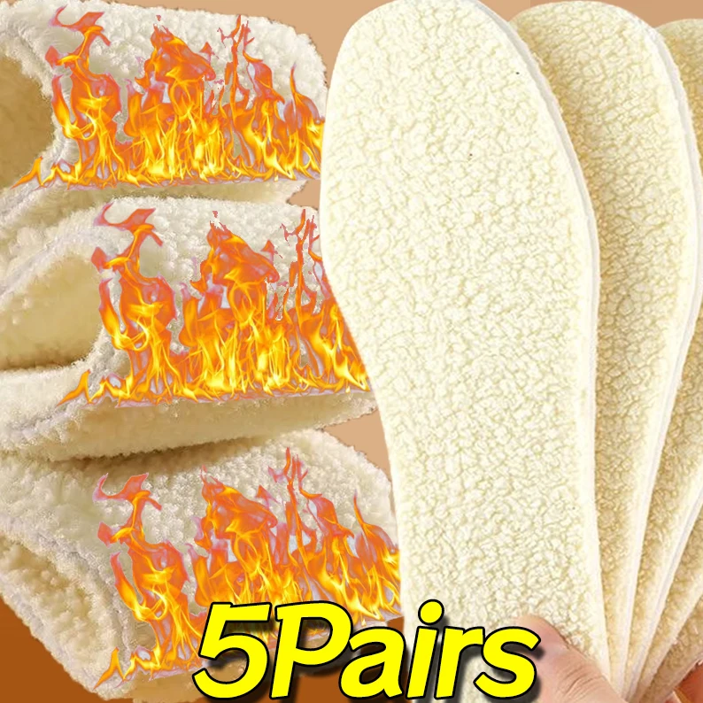 5 pares palmilhas de lã de cordeiro natural inverno manter quente palmilha de lã macia engrossar sapatos almofadas de caxemira inserção sapatos