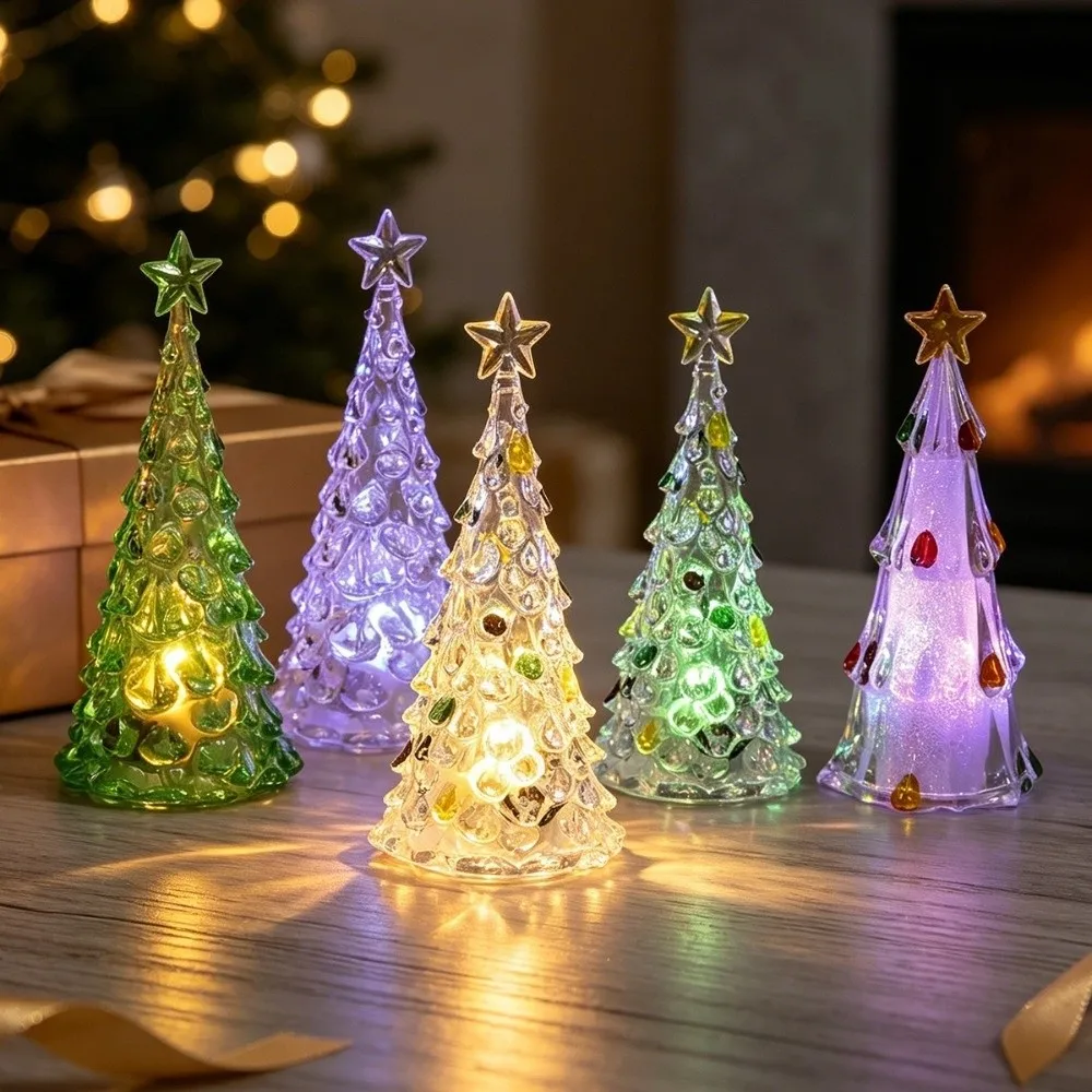 Mini Luminous Christmas Tree Lamp Transparent Glowing Christmas Tree Night Light LED Atmosphere Xms Eve Candle Lights Party