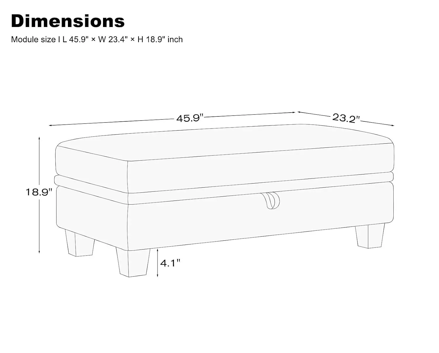Large Fabric Storage Ottoman for Modular Sectional Sofa, Light Grey, Customized