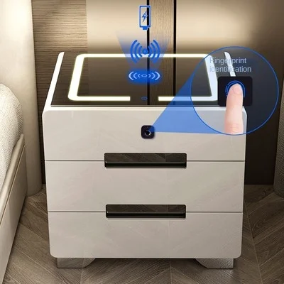 رف تخزين ذكي لطاولة السرير لغرفة النوم المنزلية الحديثة، طاولة بجانب السرير منزلية بسيطة وحديثة، زجاج مشهور على الإنترنت #3