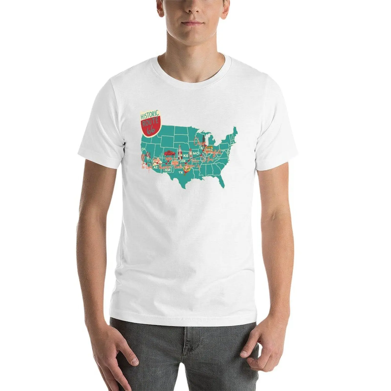 رجل للرجل قميص الطريق للقمصان خمر الرسم التاريخي تيز الجرافيك 66 تي شيرت تي شيرت للقمصان رجل تي شيرت خريطة #4