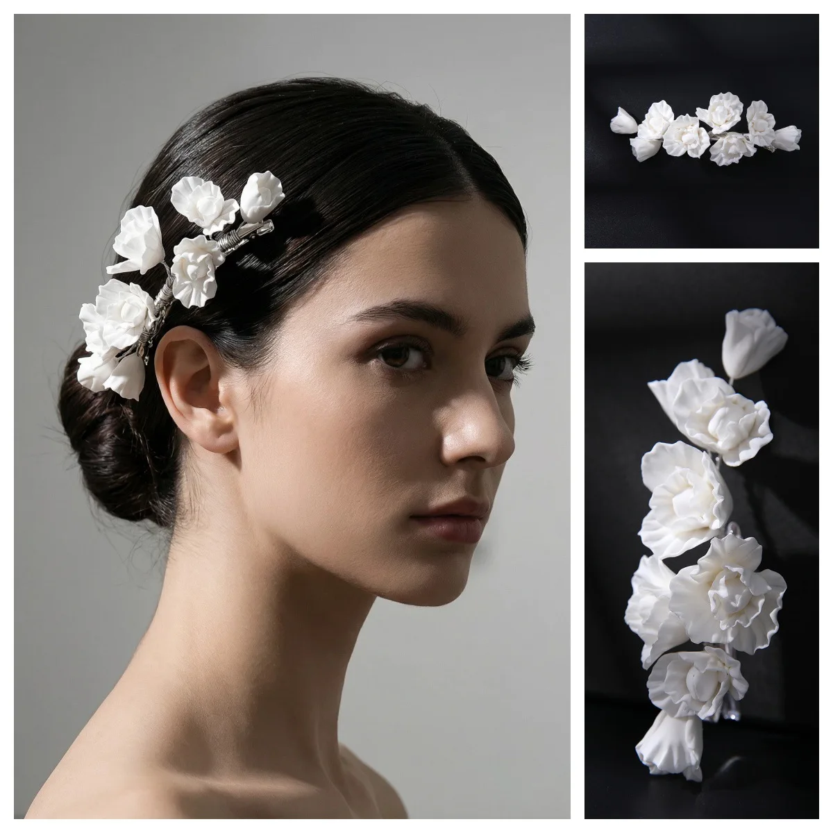 Handmade Clay Flowers Bridal Hair Clip Piece Wedding Women Hair Jewelry Accessories