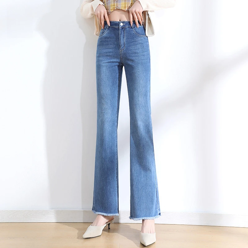 

Jeans Flare Jean Boot Cut Denim Pants Washed Vintage Solid Ankle Length Pant Pockets Distressed Loose High Street Zipper Fly