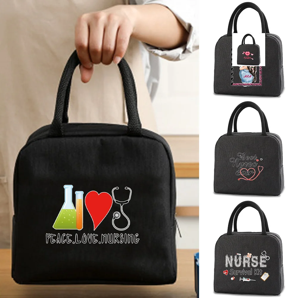 Portable Lunch Bag Cooler Tote Hangbag Picnic Insulated Box Nurse Print Thermal Food Container Men Women Kids Travel Lunchbox