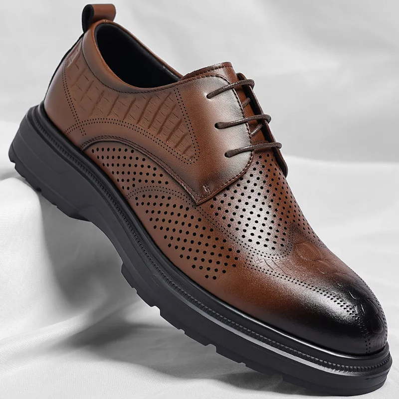 

2026 Men's Breathable Mesh Leather Shoes Business Dress Men's Shoes Wedding Groom Shoes Dress Shoes