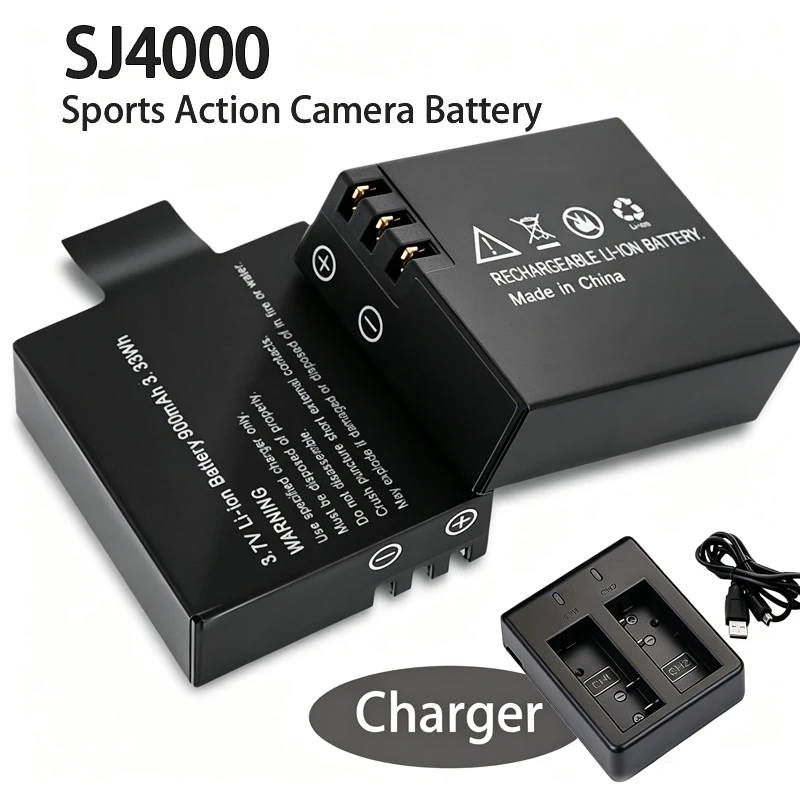 Batterie rechargeable 3.7V pour caméra d'action sportive SJ4000 SJ5000 SJ6000 pour caméra SJCAM Sport DV + chargeur POUR SJCAM