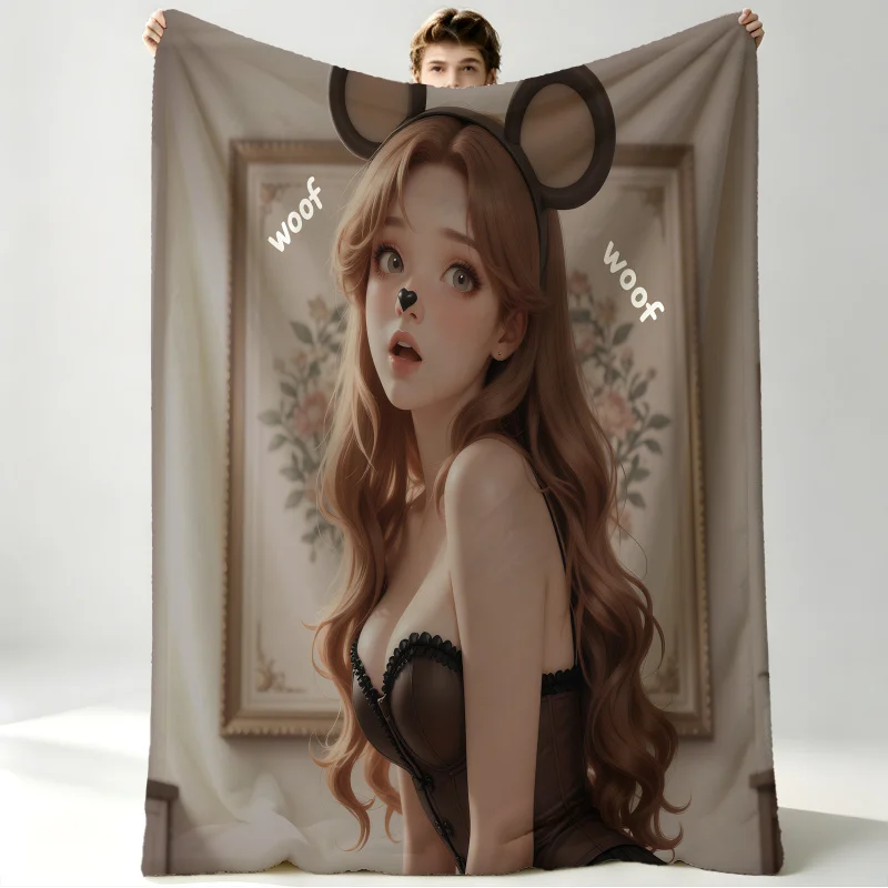 Couverture en flanelle, couverture chaude pour cadeau, imprimé Euphoria Woof Woof Girl, couverture douce et confortable pour chambre à coucher, canapé, usage quotidien à la maison