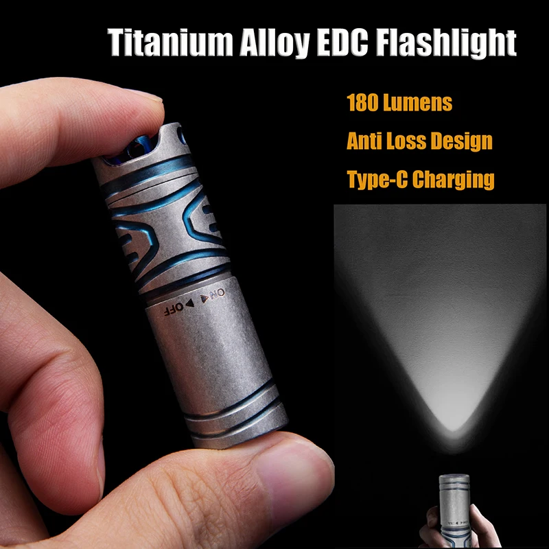 Titanium Alloy Mini LED Flashlight Portable Outdoor Lighting EDC Tool USB Rechargeable Fixed Focus Camping Emergency WaterprLamp