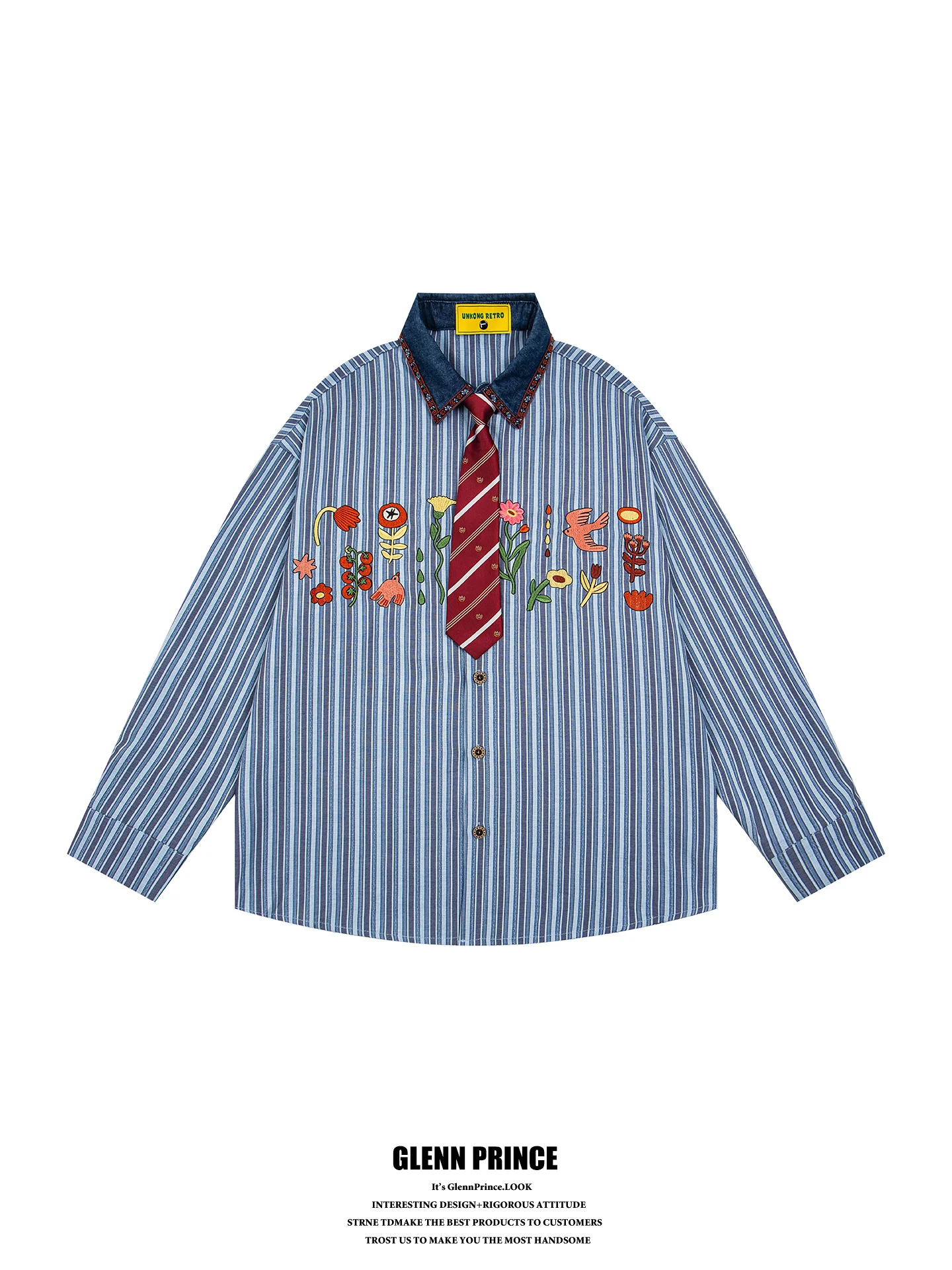 GPstudio Japanese Style Retro Embroidered Striped Long Sleeve Shirt Men's Casual Design Anti-Aging City Walk Daily Commute