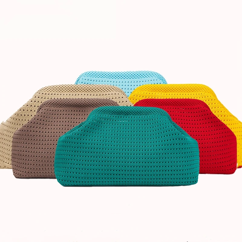 

New Beach Women's Handbag Soft Elastic Dumpling Purse Shoulder Bag Large Capacity Hollow Out Banquet Bag Summer Crochet Handbag