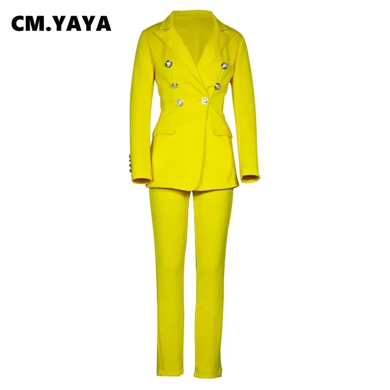 CM.YAYA Autumn Winter Streetwear Women\'s Set Long Sleeve Blazer Pants Suit Office Lady Tracksuit Two Piece Set Fitness Outfits