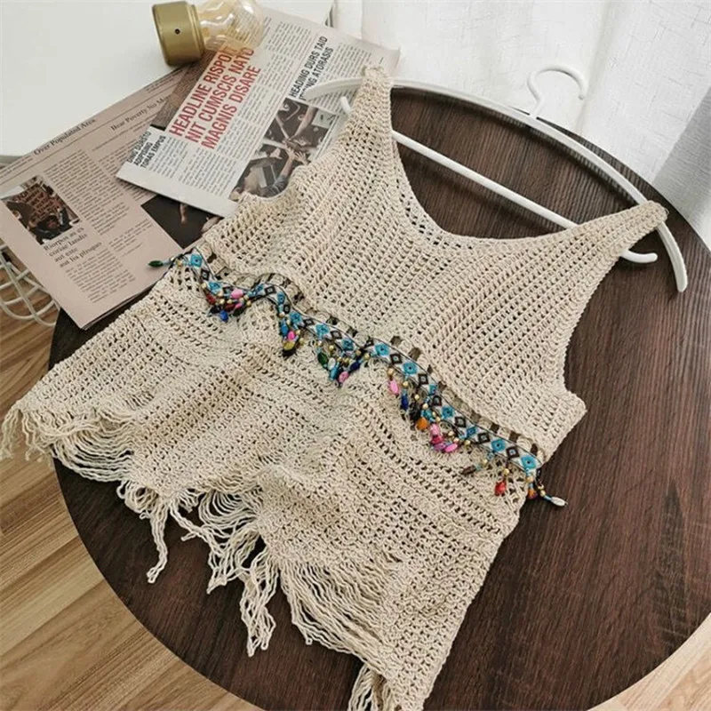 Pop Style Sweater Vest Embroidered Tank Top Hollow Hook Flower Women's Sleeveless Personalized Outerwear Short Sleeve Knit