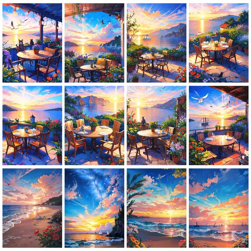 RUOPOTY DIY Paint By Numbers Kits Outdoor Dining Table Landscape DIY Crafts By Numbers Acrylic Kits Oil Picture Drawing Coloring