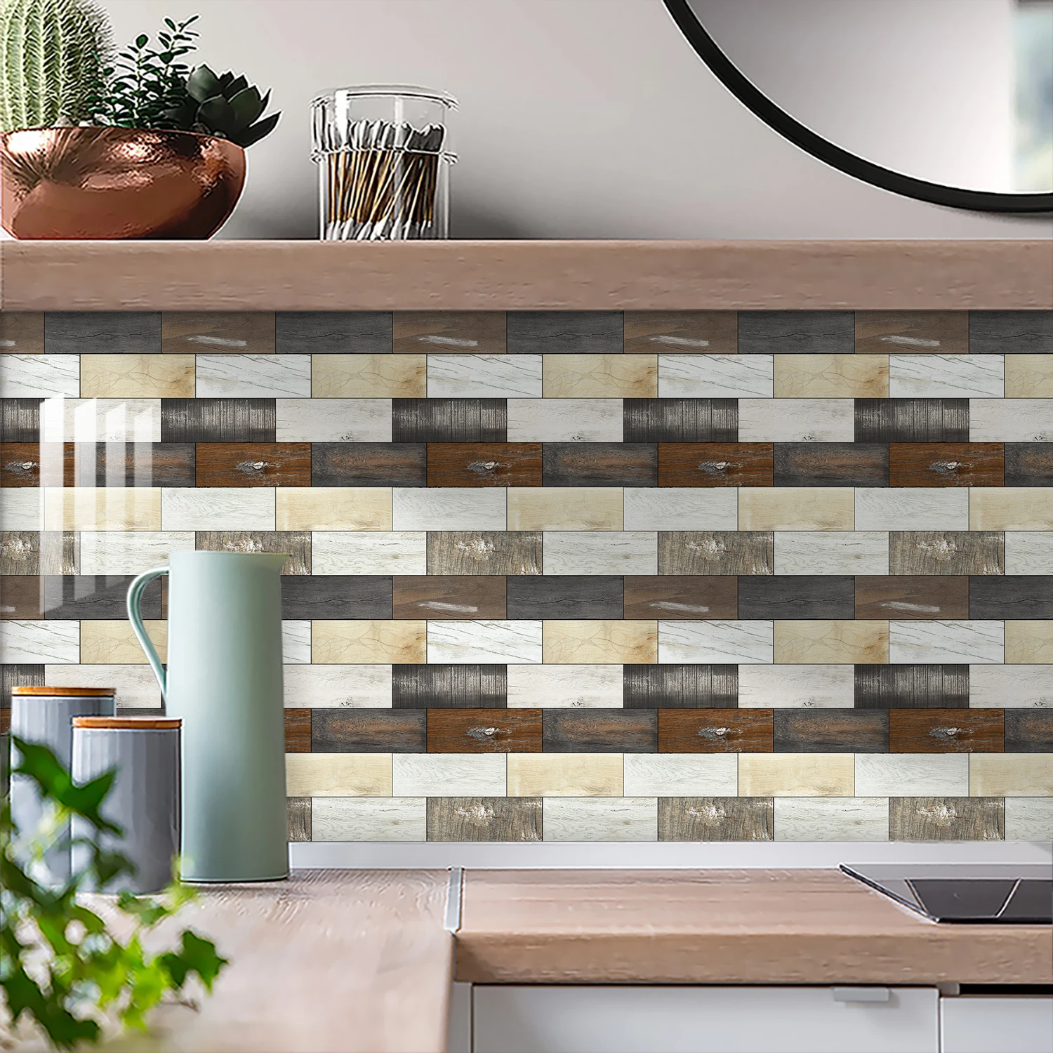 17 أنماط خاصة على شكل تنقش الخشب الحبوب البلاط الجدار ملصق المطبخ باكسبلاش النفط واقية الحمام مغسلة الفن جدارية الشارات #4