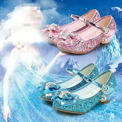 Kids Princess Shoes Pink Diamond Bowknot High Heel Children Girl Glitter Shoes Fashion Girls Party Dance Shoe Christmas Sandals