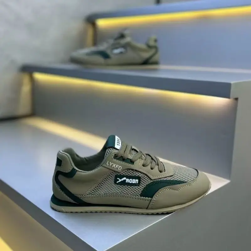

New Men's Khaki Green Mesh Casual Sneakers Retro Breathable Low-top Lightweight Comfortable Non-slip Walking Trainers for Men