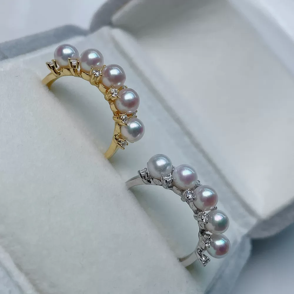 Natural White Pearl AAAA4-5mm Fashionable Design Pearl Ring 925S/Adjustable Loop Mouth
