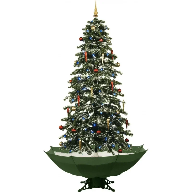 67-inch Musical Prelit Snowing Christmas Tree with Green Umbrella Base, Unique Indoor Christmas Decoration with Music and Lights