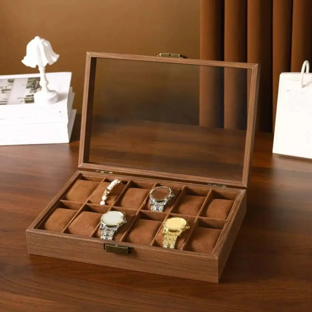 1/2/3/6/10/12 فتحات صندوق تخزين ساعات وسادة ساعة لينة الجوز ساعة خشب صندوق عرض النمط الصيني الرجعية صندوق ساعة خشبي #3