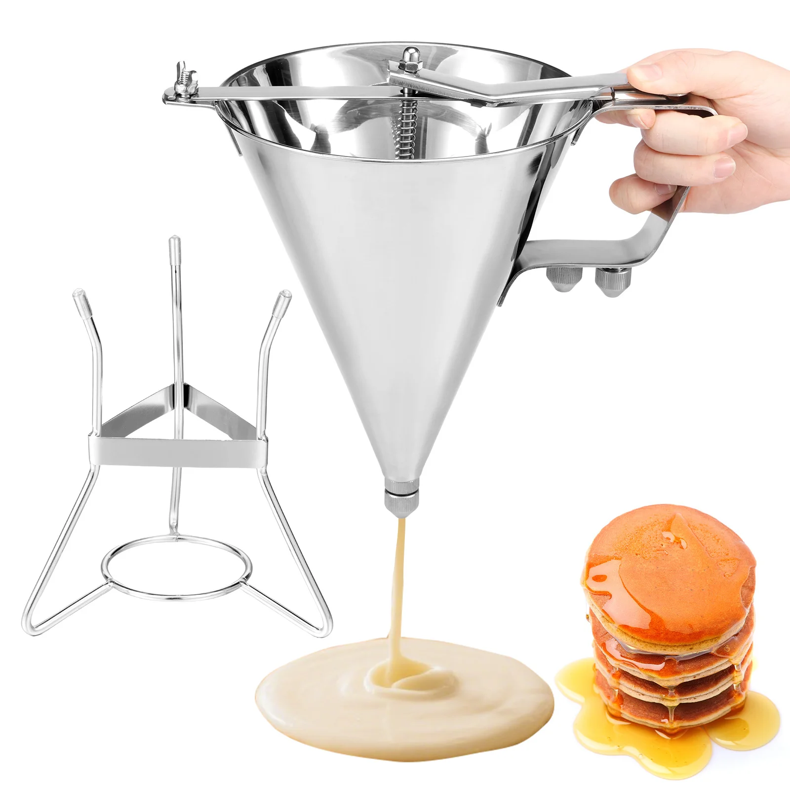 

Batter Dispenser with Stand Stainless Steel Funnel Cake Dispenser Pancake Batter Dispenser with 3 Nozzles Kitchen Baking Tool