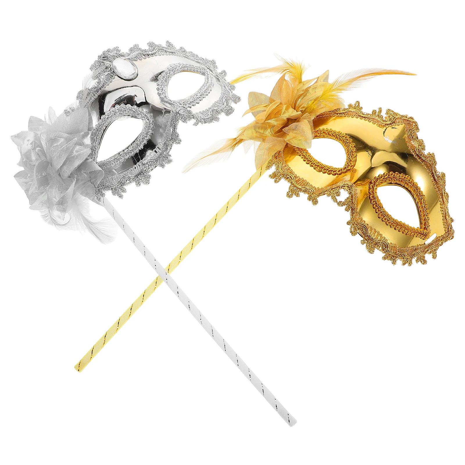 

2Pcs Lightweight Comfortable Princess Handheld Masquerade Mask Venetian Design Mardi Gras Carnival Cosplay Decoration