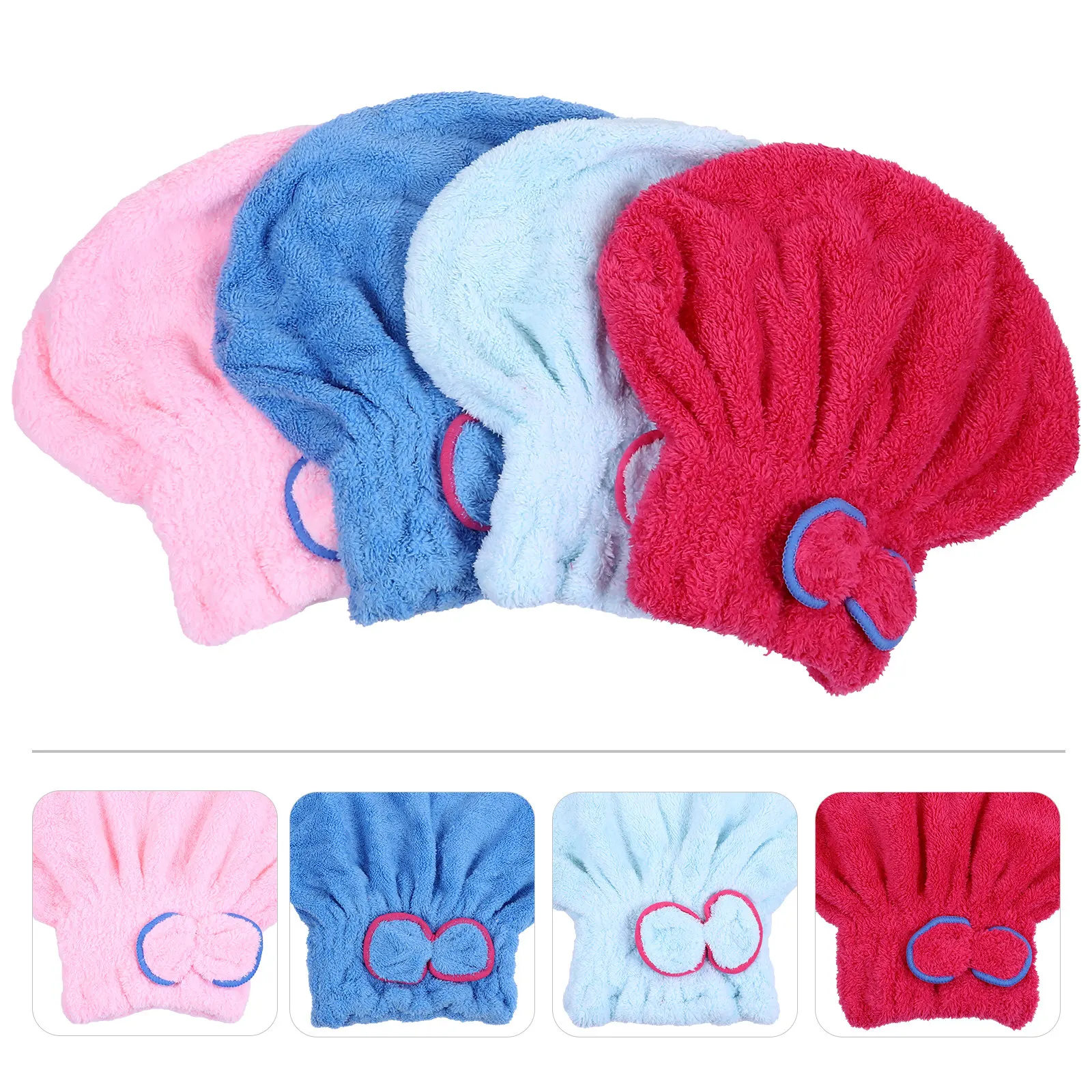 4Pcs Microfiber Hair Cap Fast Dry Hair Wrap Ultra Absorbent Lightweight Turban for Swimming Gym Travel Outdoors