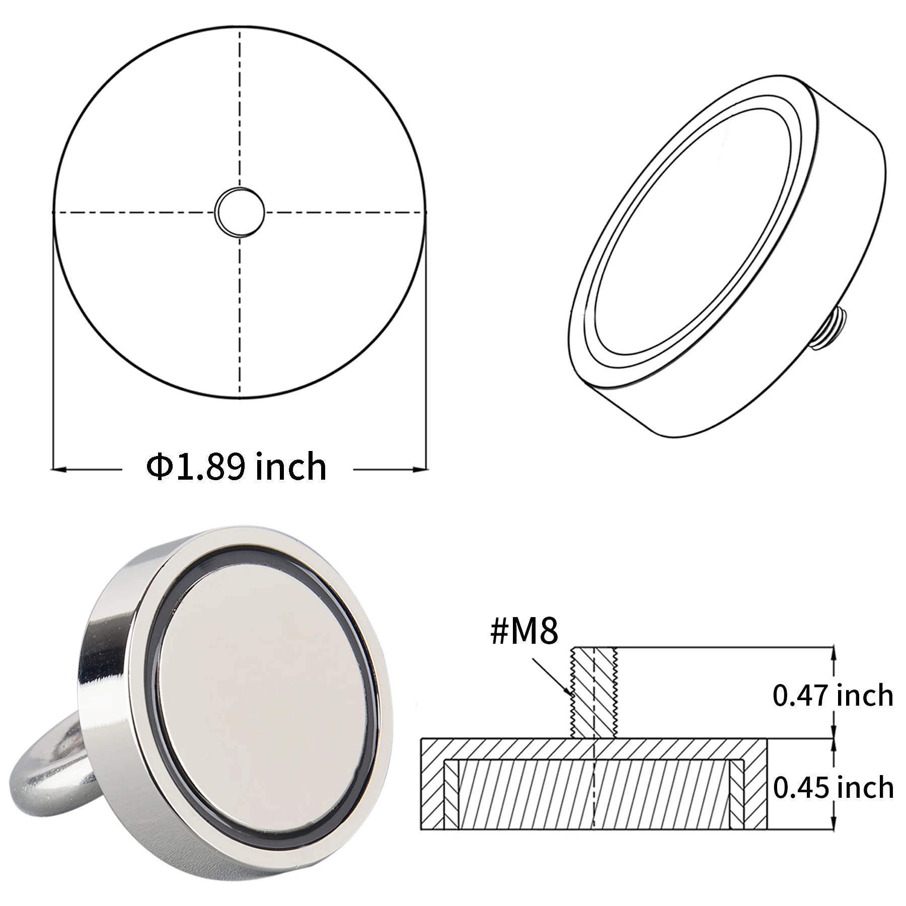 Magnet Super Strong Powerful Circular Ring Salvage Fishing NdfeB Round C48L Magnet Fishing and Magnetic Recovery Salvage