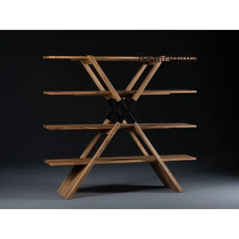 M High-end Black Walnut Solid Wood Bookshelf Shelf Display Shelf Large Apartment Villa, Art Style Type
