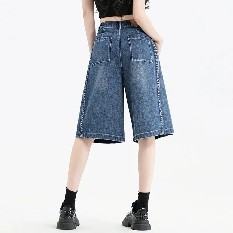 

High Waist Five-Quarter Thin Denim orts Women's Summer Loose Fit Casual Wide Leg Pants Lightweight Comfortable Jeans