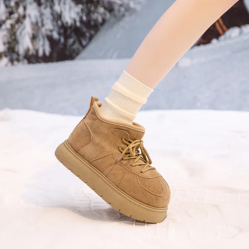 2024 Winter New Warm Cotton Shoes Versatile Trendy and Fashionable Outdoor Thick Soled Velvet Snow Boots Dwen Toe Boots