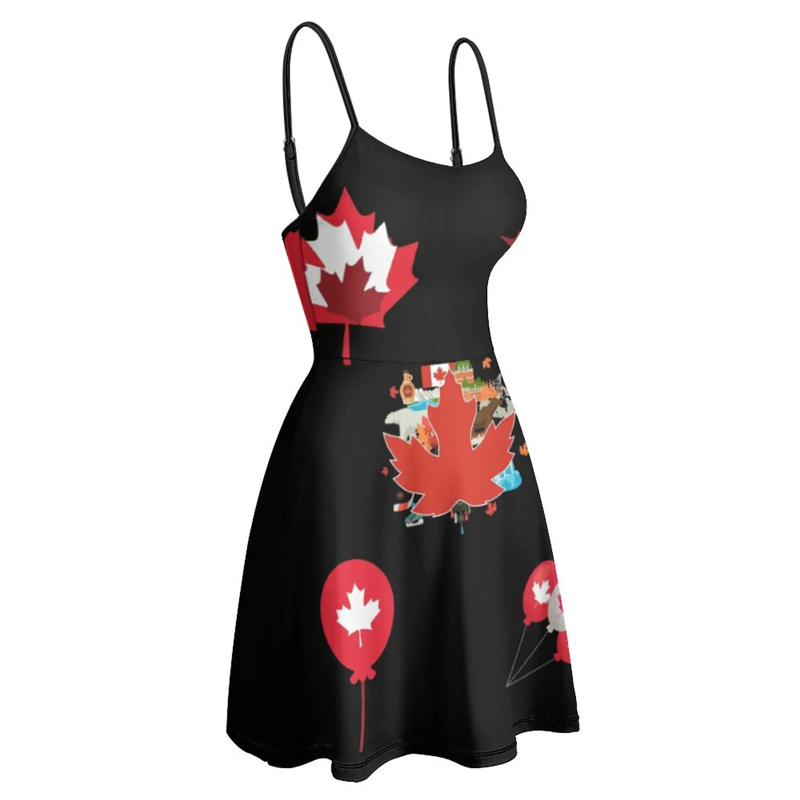 Sexy  Woman's Gown Strappy Dress Canada Maple Leaf Flag Emblem Pack, I Love Canada Funny Women's Sling Dress Premium Cocktails H