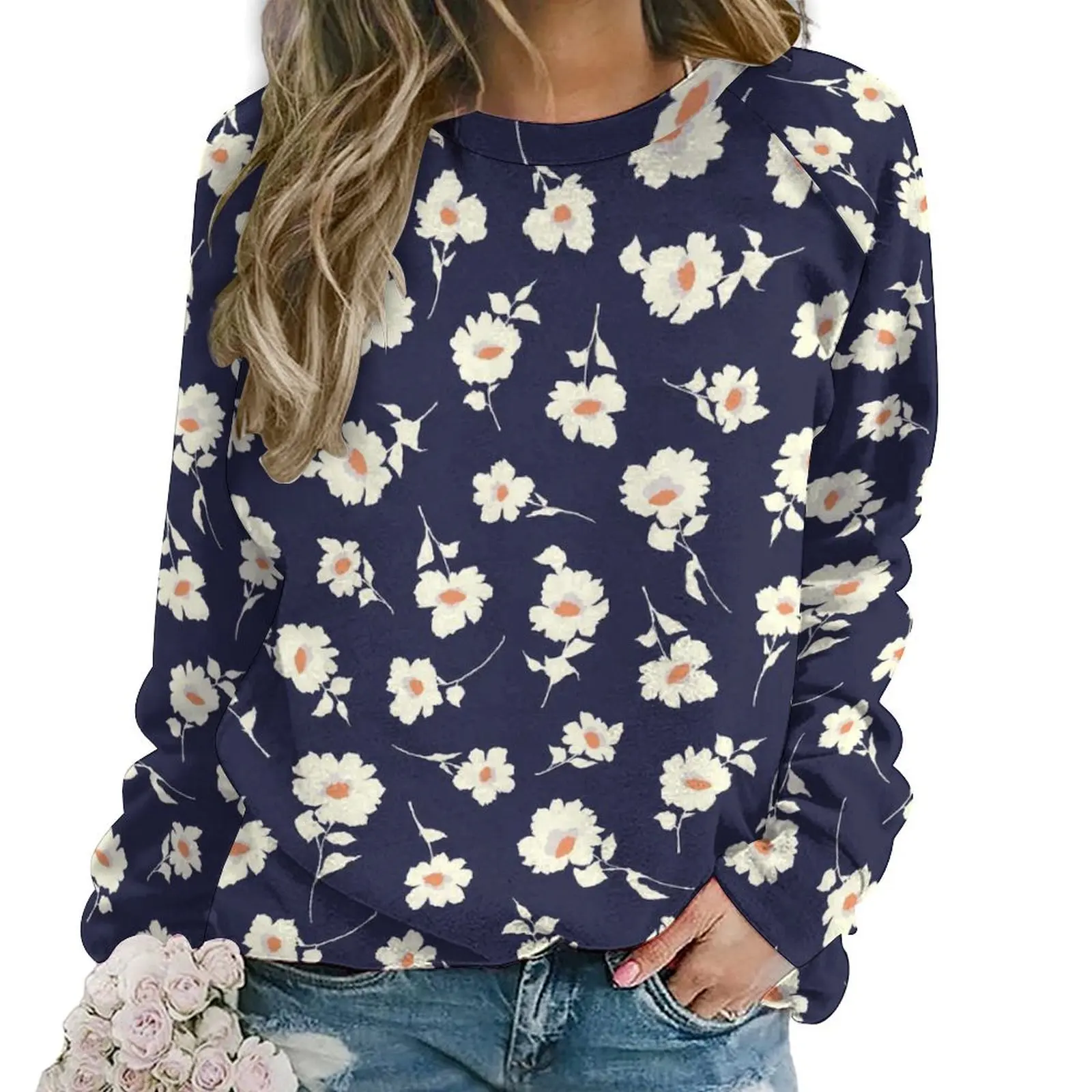 Cute Daisies Print Casual Hoodies Winter Floral Blossom Y2k Hoodie Long Sleeve Oversize Hip Hop Design Sweatshirts