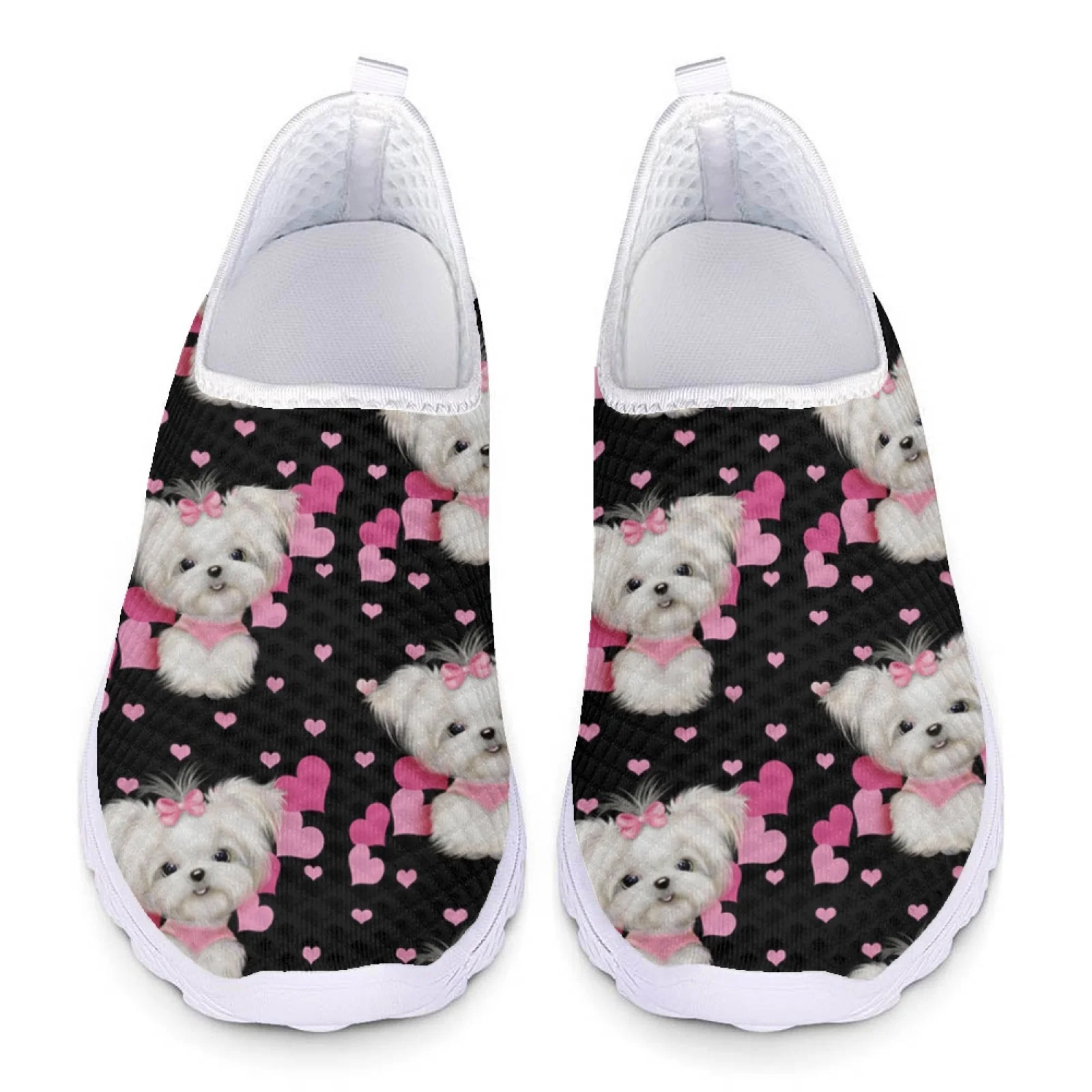 INSTANTARTS Cute Pet Dog Print Shoes Women Maltese Dog Pattern Summer Beach Water Shoes Women\'s Mesh Loafers Slip On Sneakers