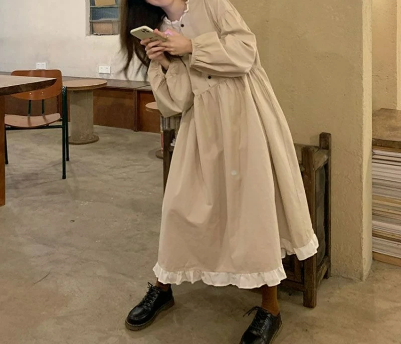 

2025 Autumn Women's New Fashion Plus Size Slimming Dress Color Block Ruffle Elegant Long Dress