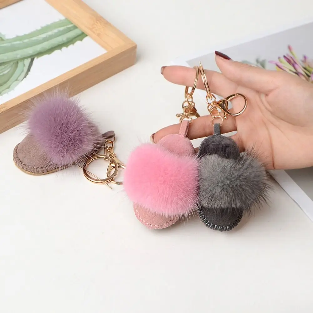 Fashion Fluffy Little Boot Keychain Cute Leather Mink Hair Doll Pendant Toys Key Decor Car Keyring Winter