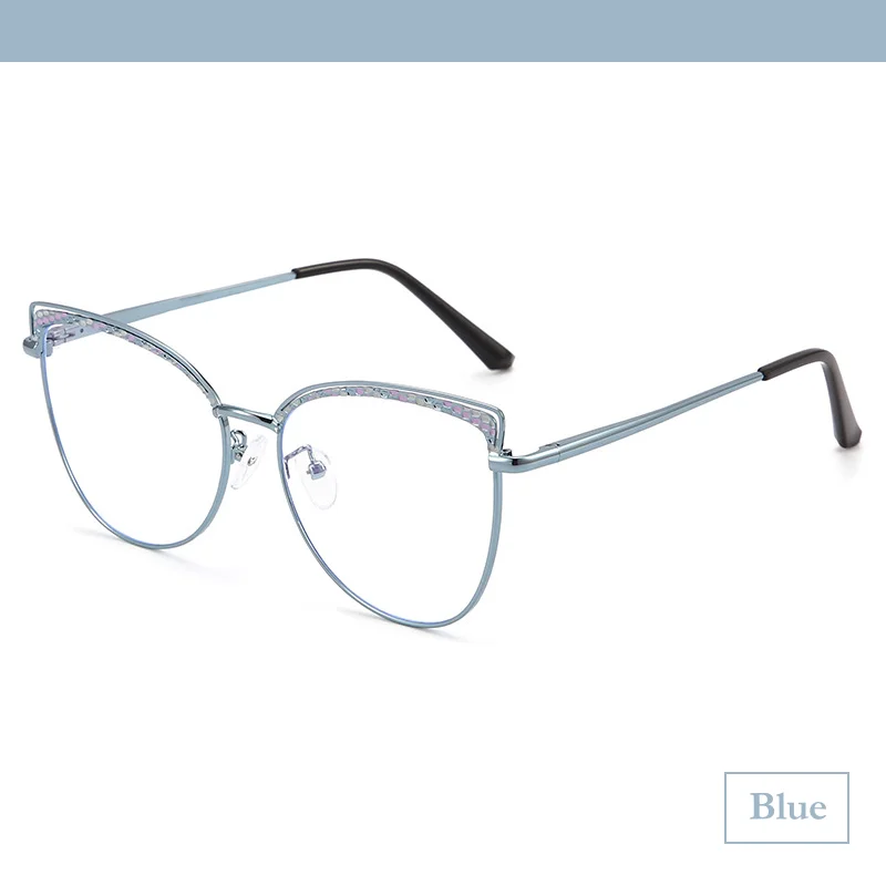 Neue Katzenaugen-Metallbrille Retro Luxus Diamantbesetzte Brillengestelle Damen Anti-Blaulicht-Brille mit Sehstärke