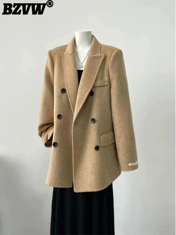 BZVW Temperament Double Sided Woolen Blazer Womne's 2025 Autumn New Lapel Solid Color High End Minimalism Coats Female 25A9282