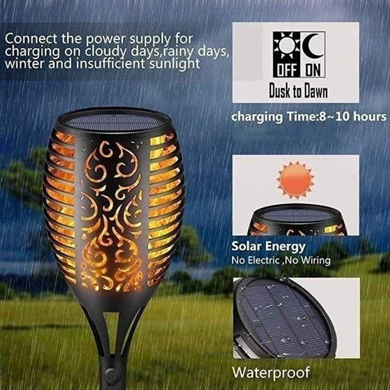 1/2/4Pack 96LED Solar Lights Flame Flickering Torch Outdoor Waterproof Garden Decoration Lawn Path Yard Patio Floor Night Lamp