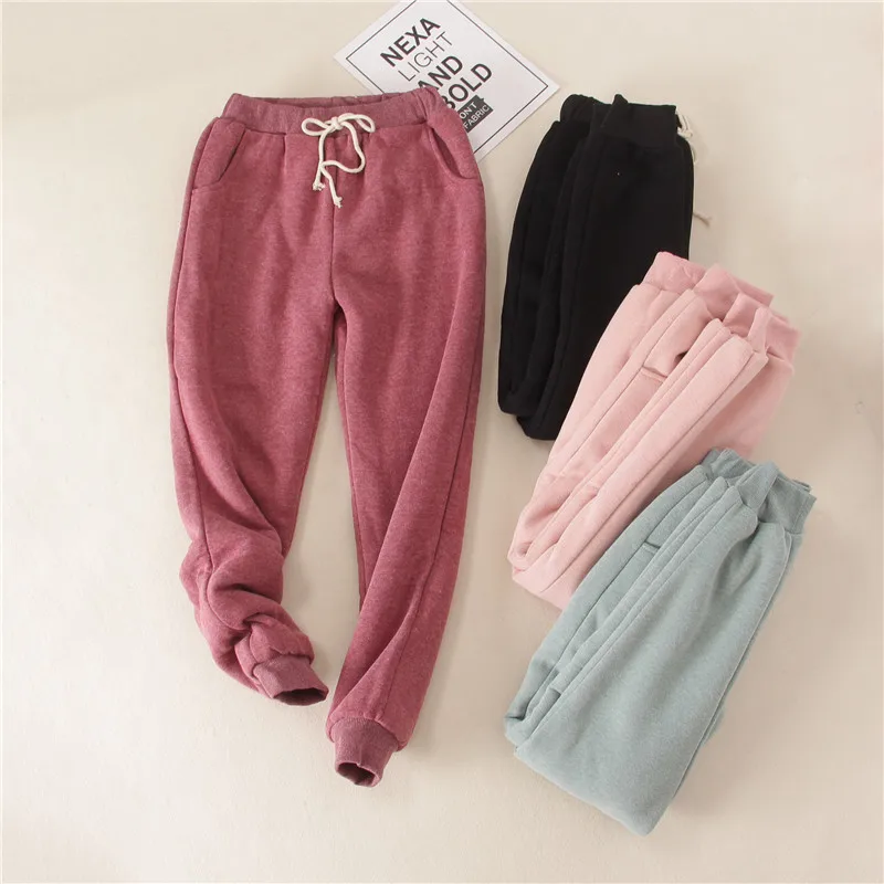 Calça de moletom de lã grande para mulheres, calças quentes, corredores grossos, estudantes universitários, meninas, inverno, suficiente, 1 pc, 2022