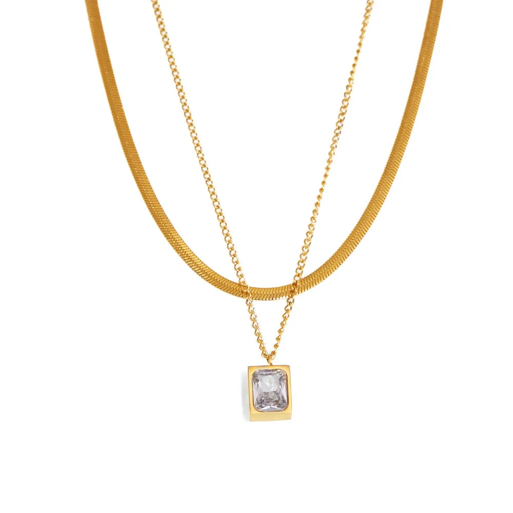 

Women's Necklace Ins Style Double-layer Layered Wind Blade Chain Square Pendant Stainless Steel Fashion Jewelry Accessories