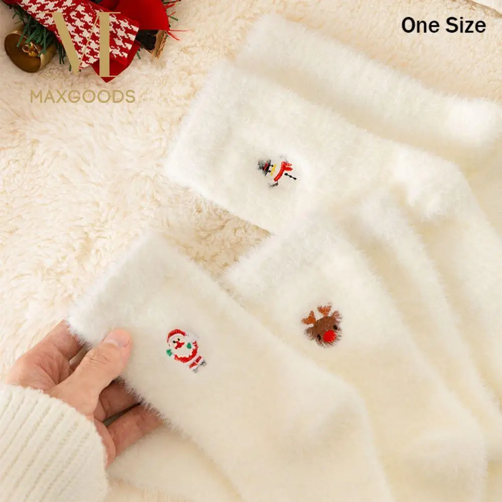 

Kawaii норковые бархатные носки с рождественским узором, зимние теплые флисовые теплые носки, уютные белые зимние носки для сна