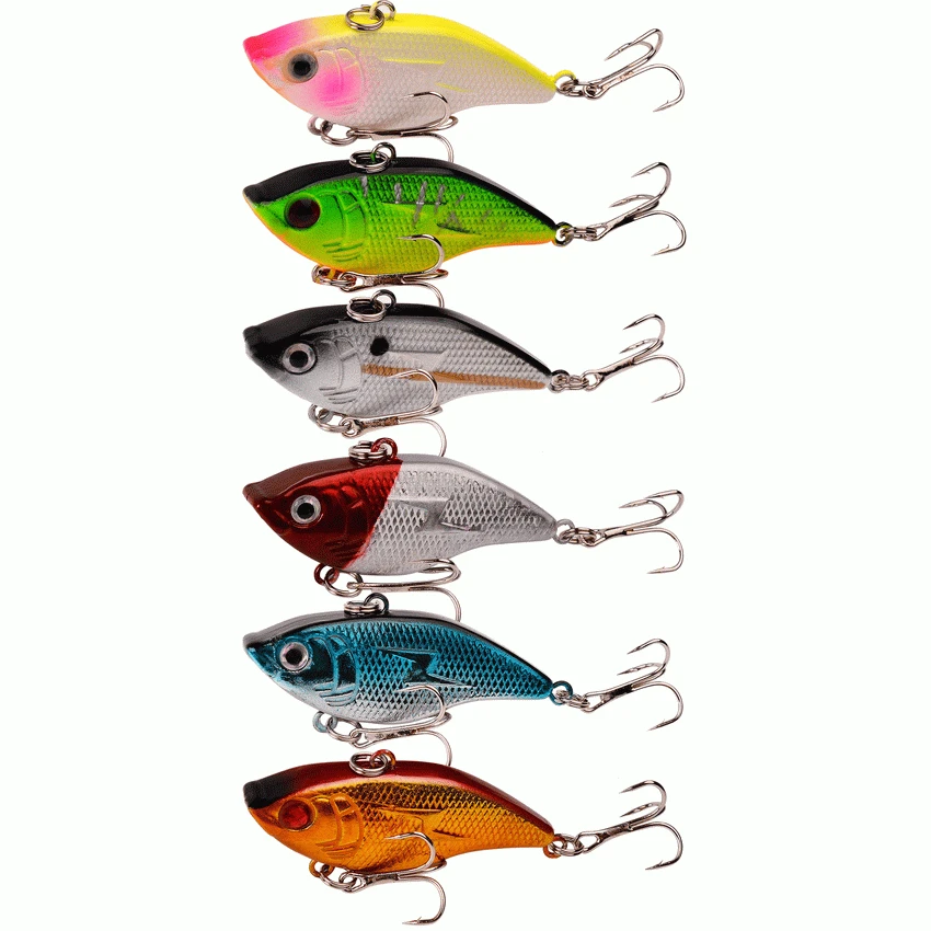 

6PCS VIB Lure Hard Sinking Baits 3D Eyes 5.5cm 14g Wobbler Crankbait Vibrating Artificial Bait Noise Fishing Lure pesca